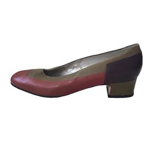 SELLYS Vintage Leather Color Block Heels